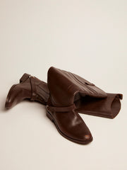 Golden Goose Women's Charlie boots in dark brown leather and clamp on the heel