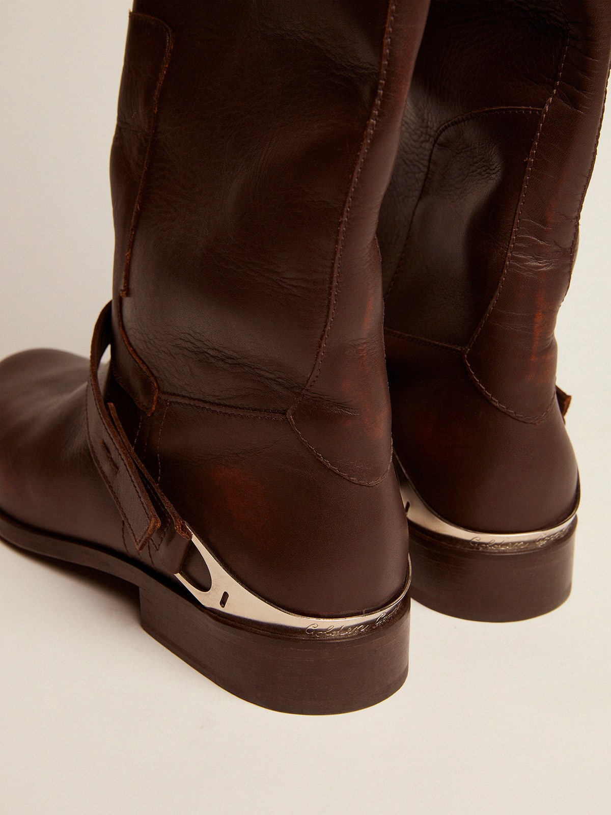 Golden Goose Women's Charlie boots in dark brown leather and clamp on the heel