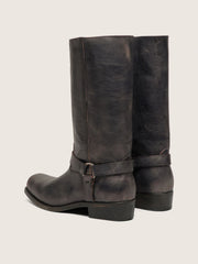 Golden Goose Women's high Biker boots in black leather with strap and silver-colored buckle