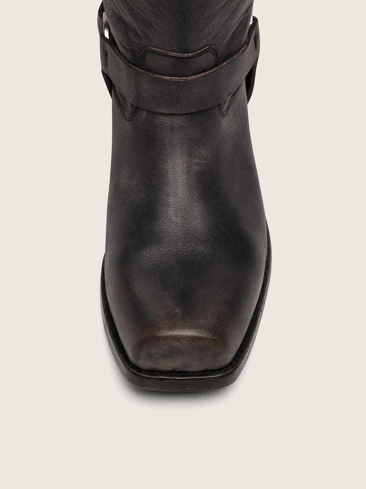 Golden Goose Women's high Biker boots in black leather with strap and silver-colored buckle