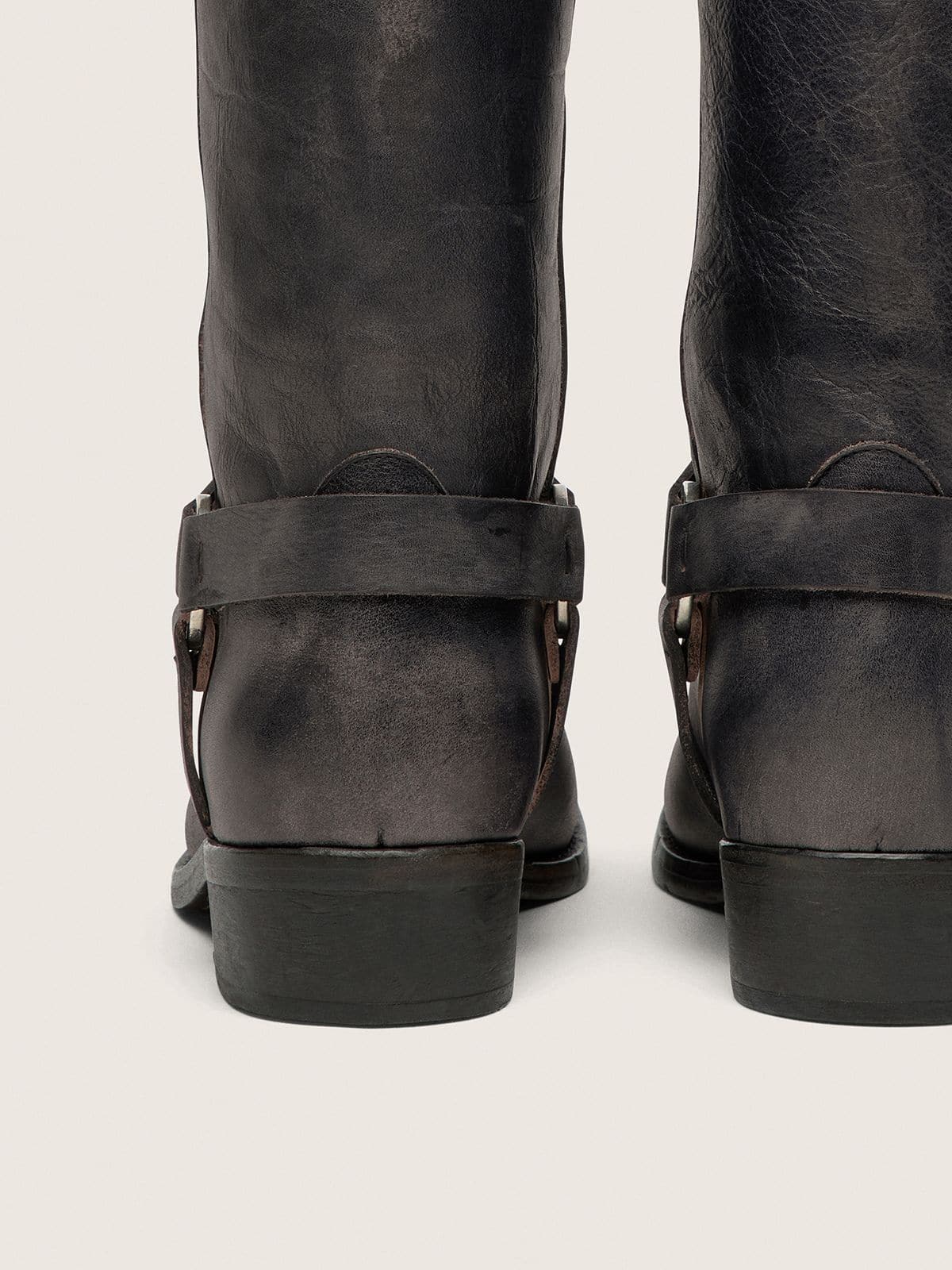 Golden Goose Women's high Biker boots in black leather with strap and silver-colored buckle