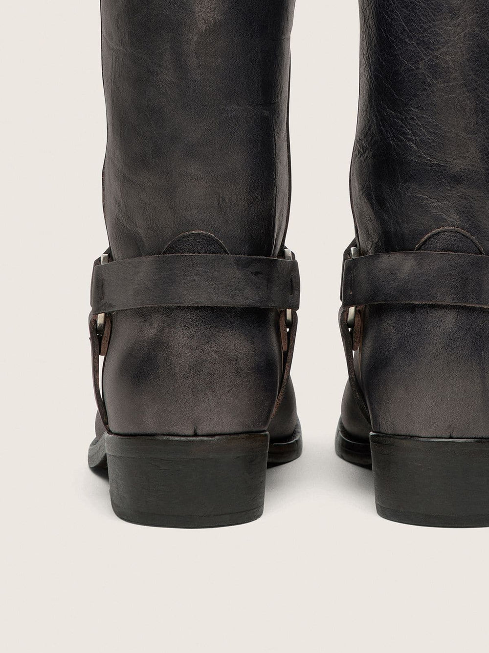 Golden Goose Women's high Biker boots in black leather with strap and silver-colored buckle
