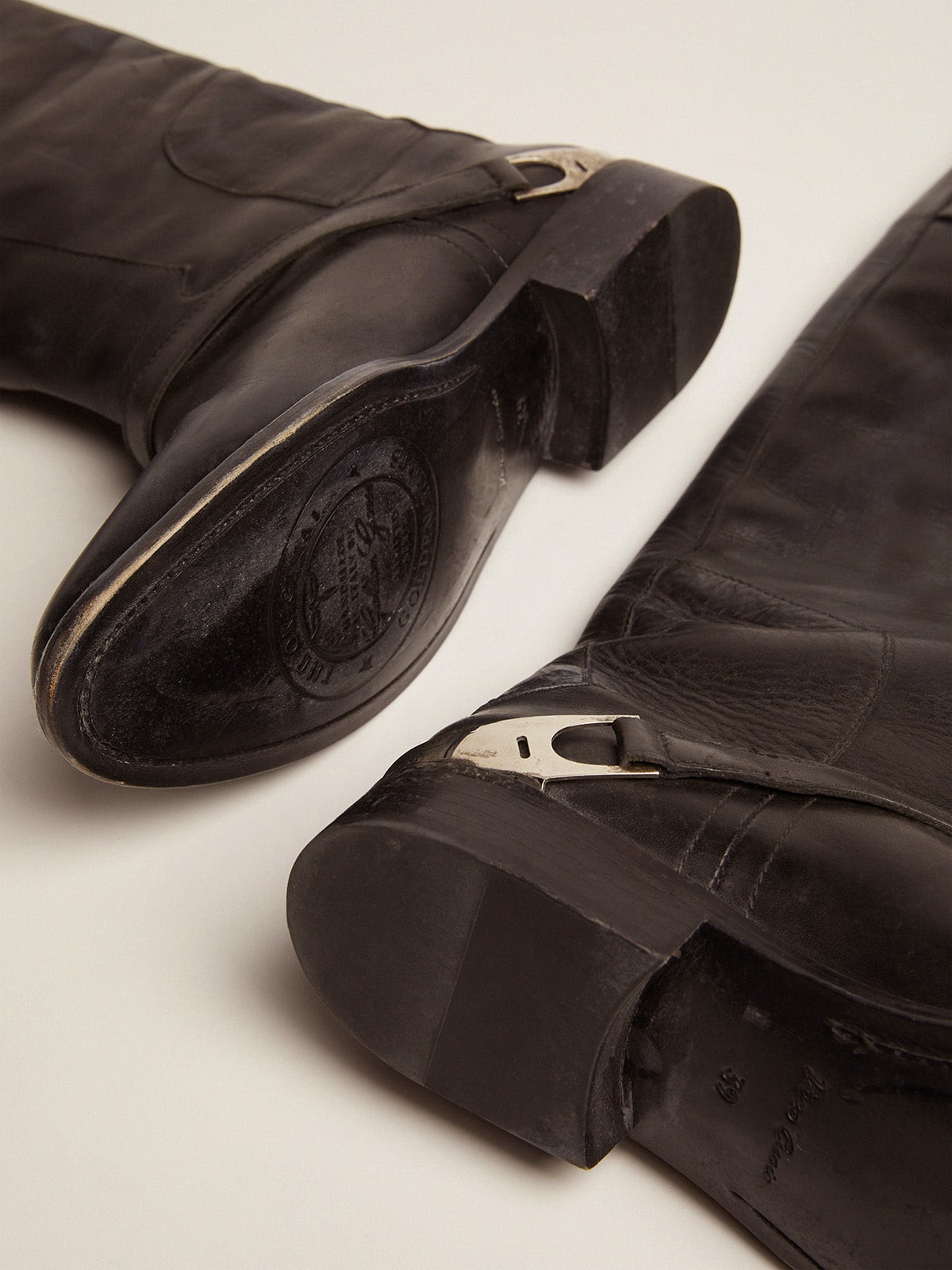 Golden Goose Women's black leather boots with clamp on the heel