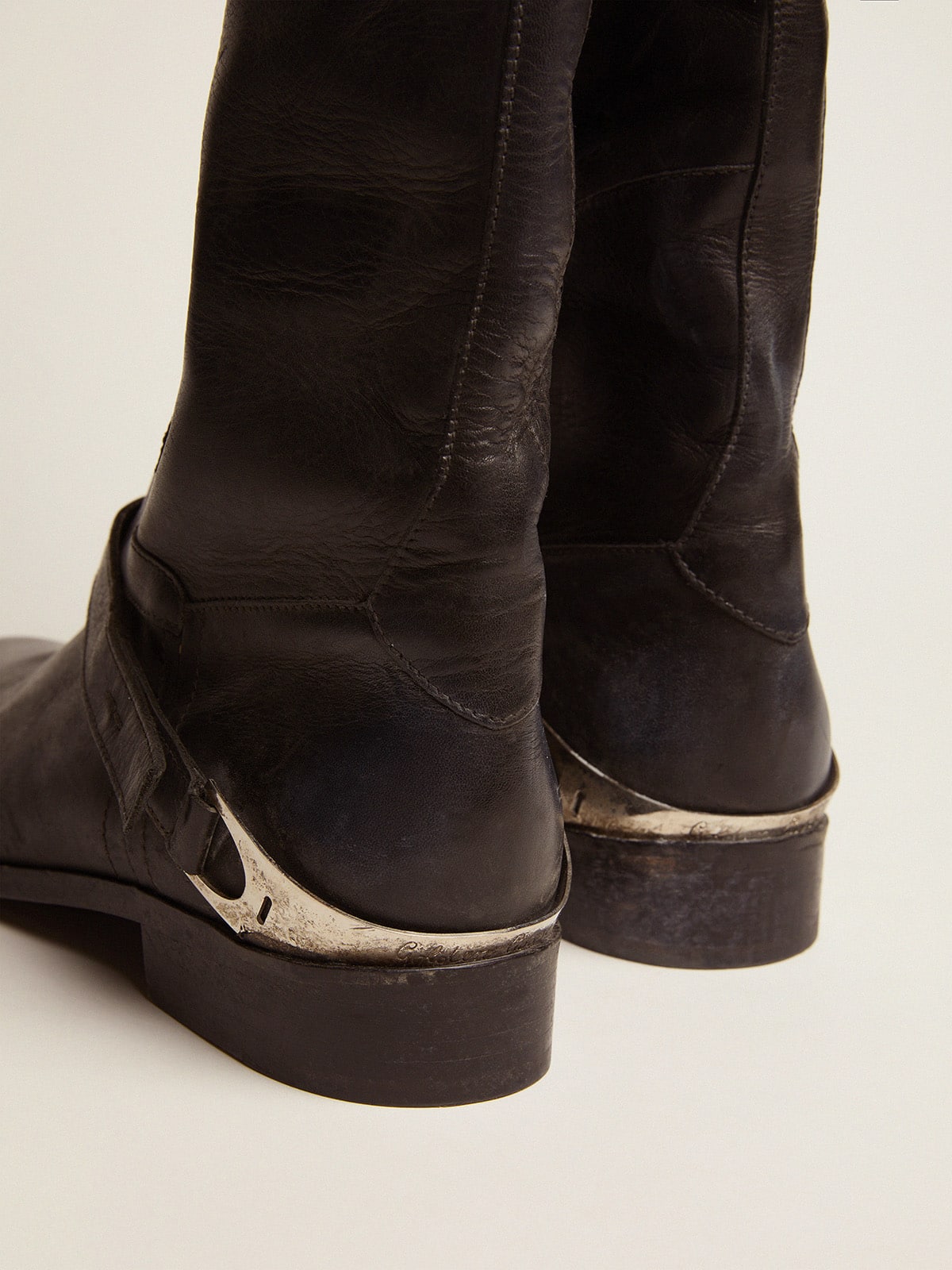 Golden Goose Women's black leather boots with clamp on the heel