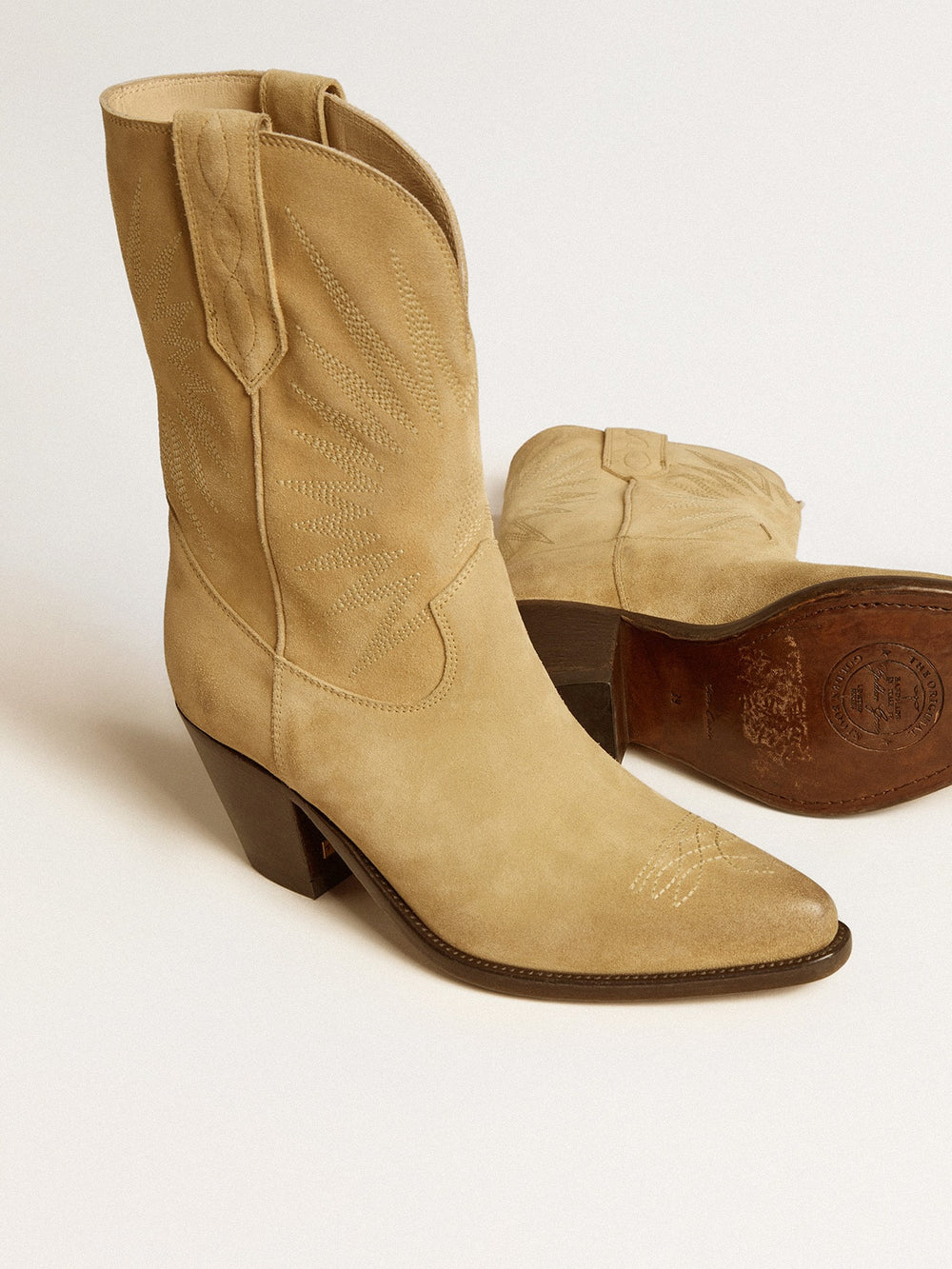 Golden Goose Wish Star low boots in sand-colored waxed suede with star embroidery