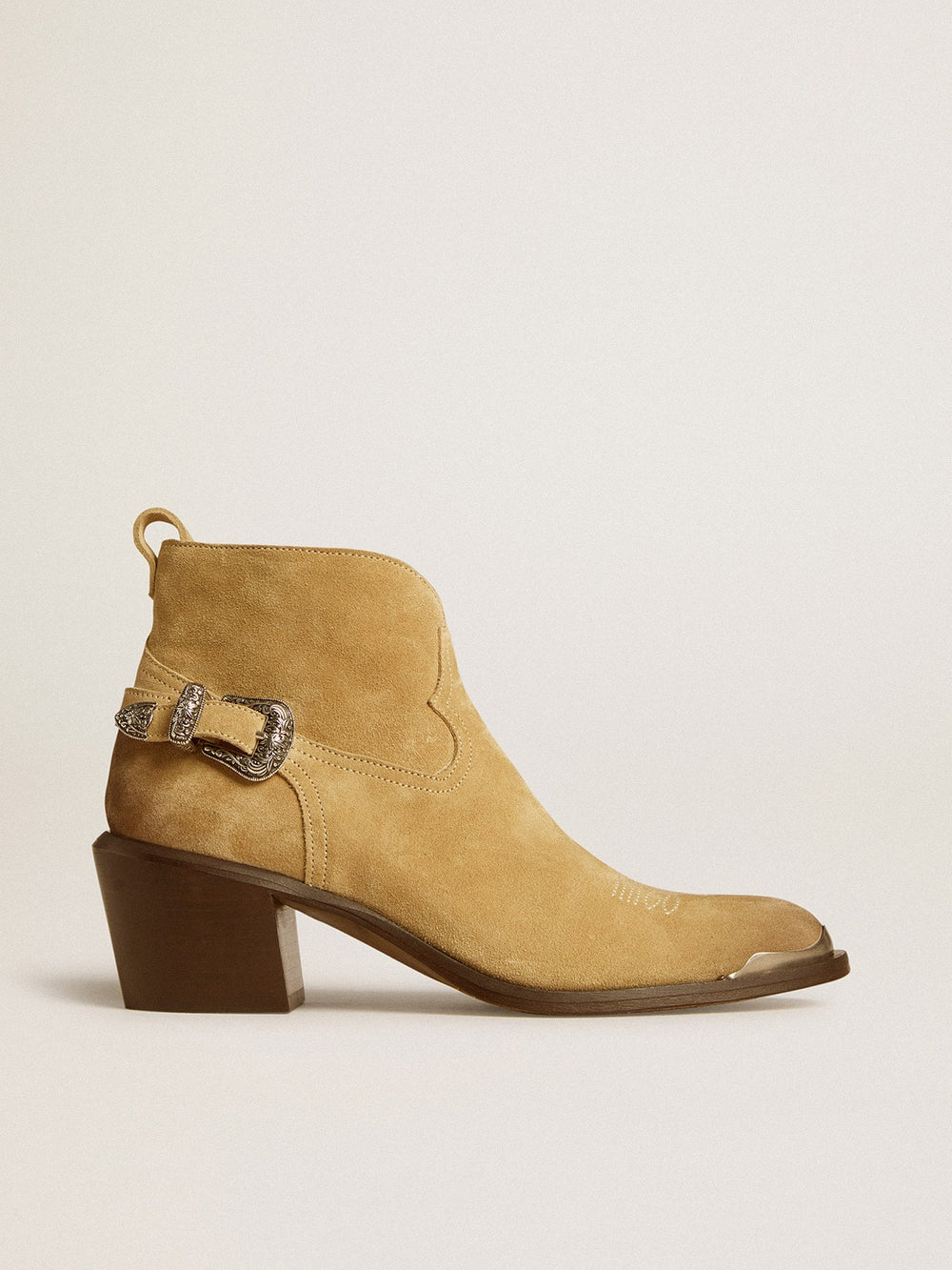 Golden Goose Patty ankle boots in sand-colored waxed suede