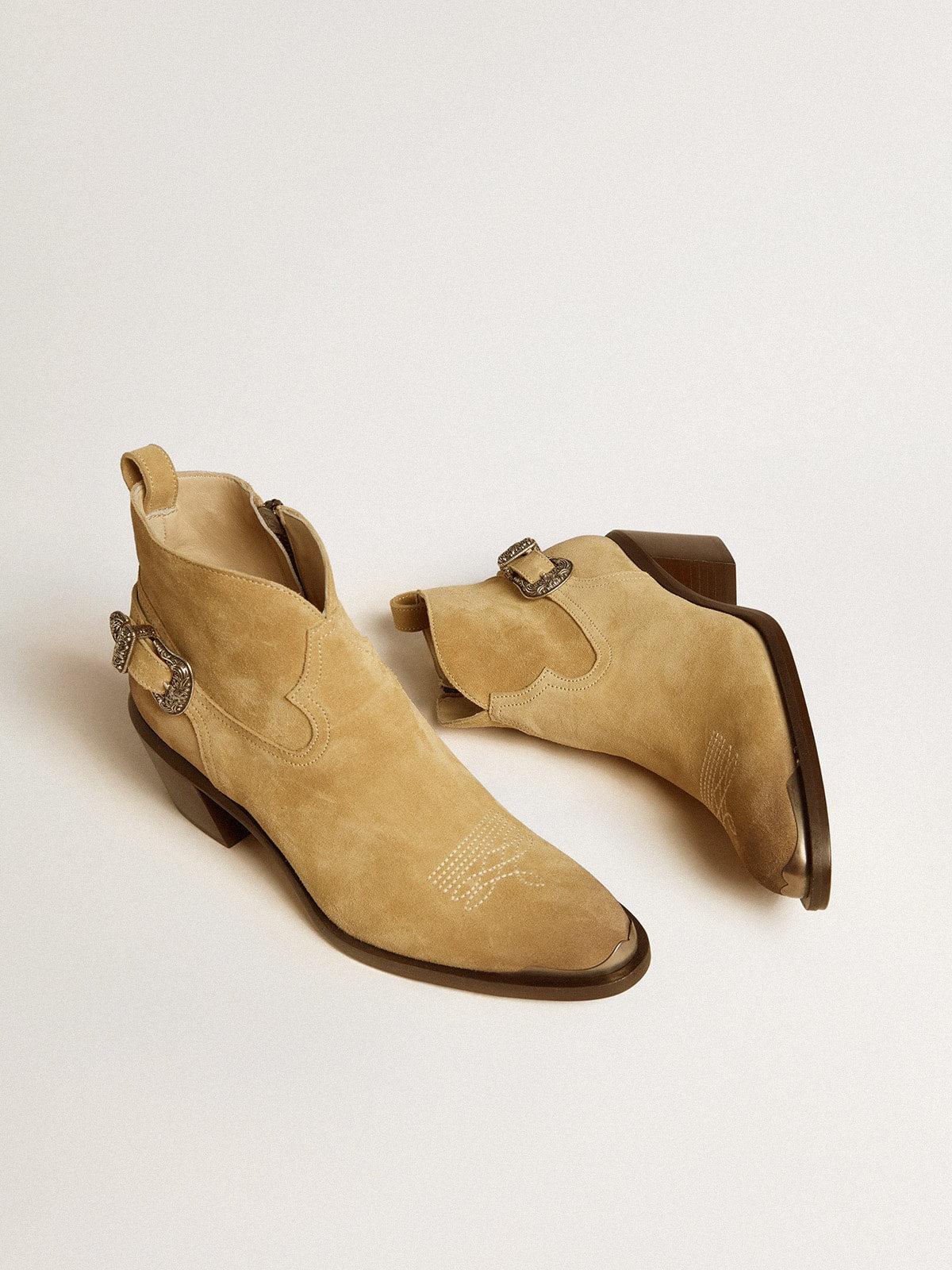 Golden Goose Patty ankle boots in sand-colored waxed suede