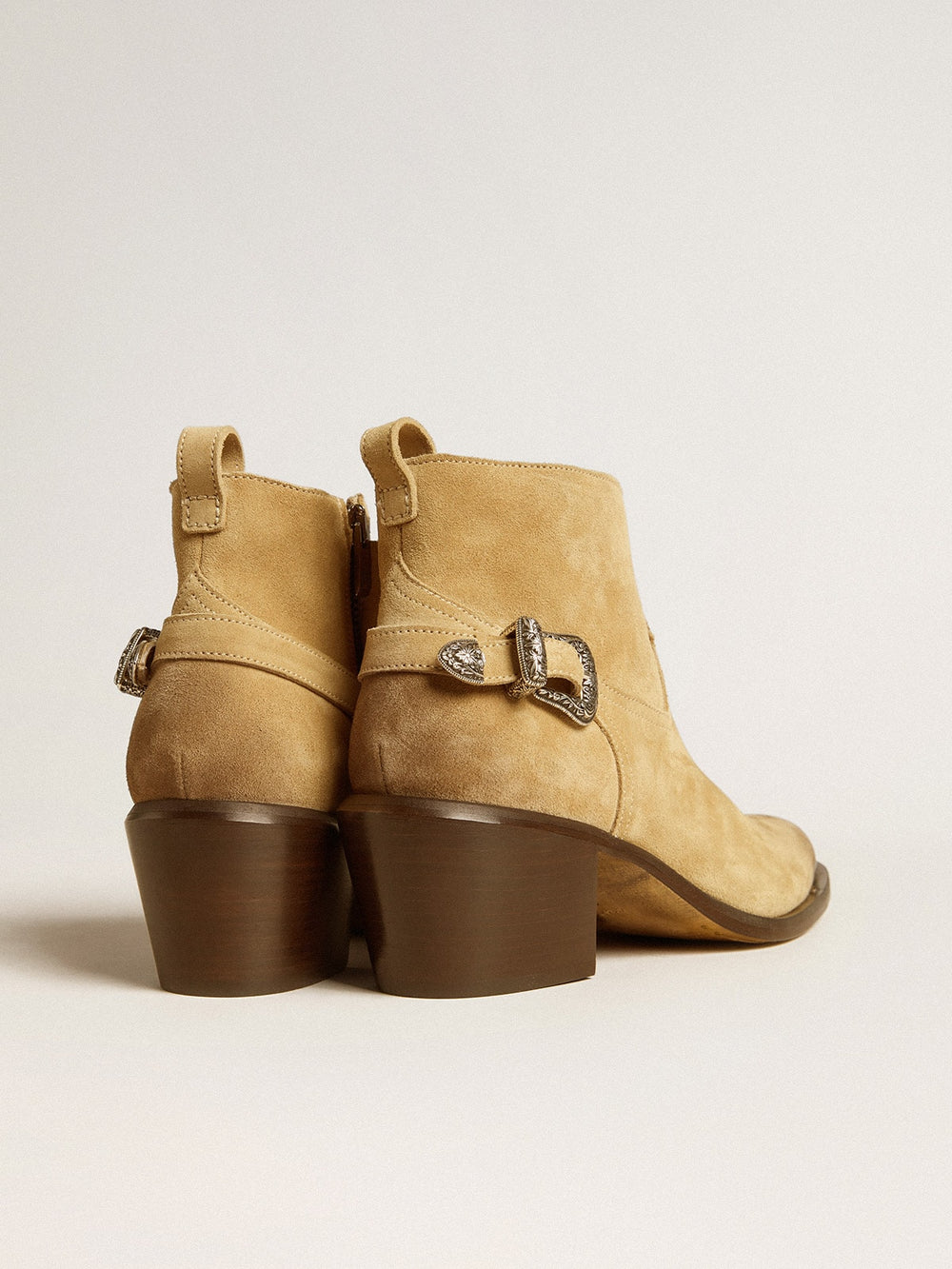 Golden Goose Patty ankle boots in sand-colored waxed suede