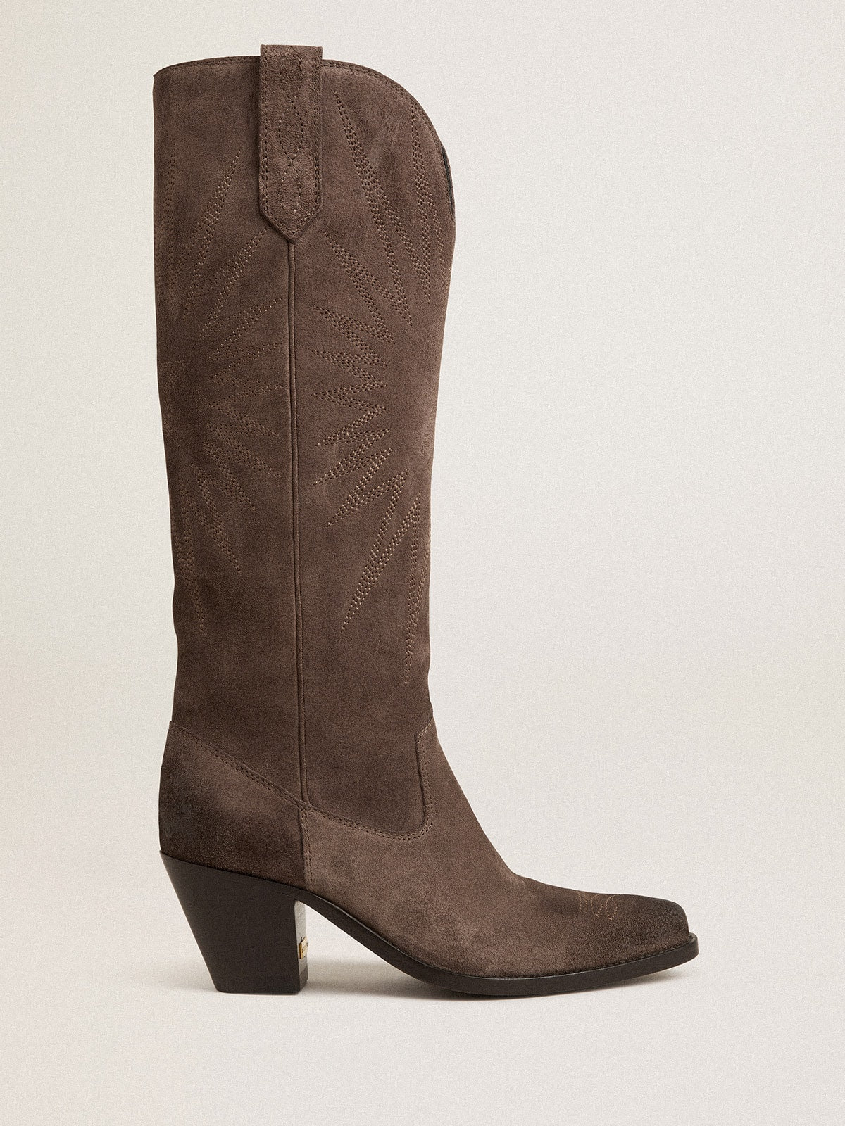 Golden Goose Wish Star boots in dark brown suede with tone-on-tone inlay star
