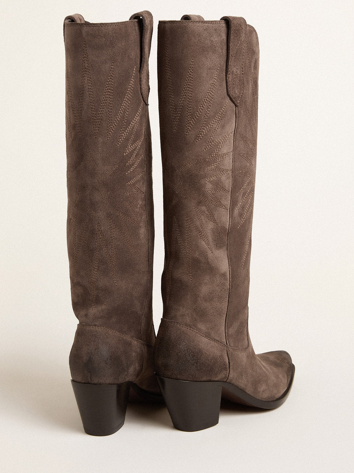 Golden Goose Wish Star boots in dark brown suede with tone-on-tone inlay star