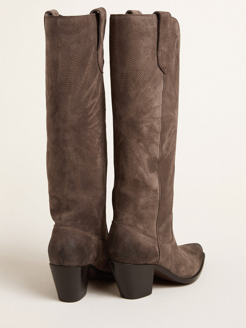 Golden Goose Wish Star boots in dark brown suede with tone-on-tone inlay star