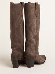 Golden Goose Wish Star boots in dark brown suede with tone-on-tone inlay star