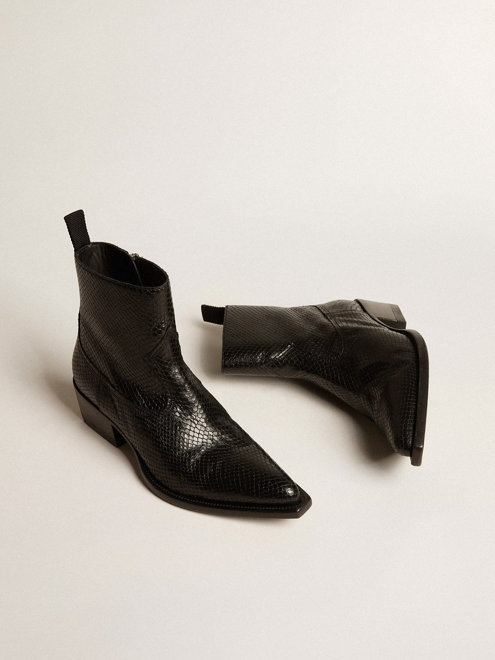 Golden Goose Low Debbie boots in black snake-print leather
