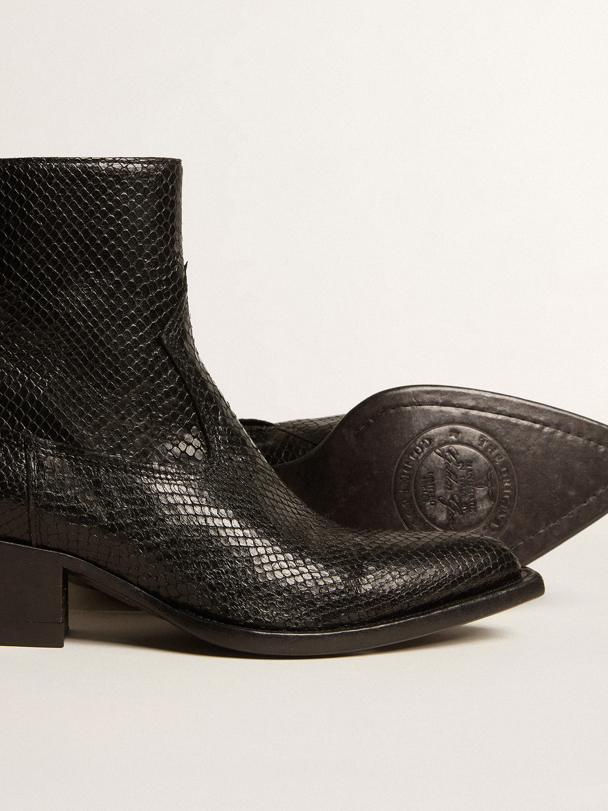 Golden Goose Low Debbie boots in black snake-print leather