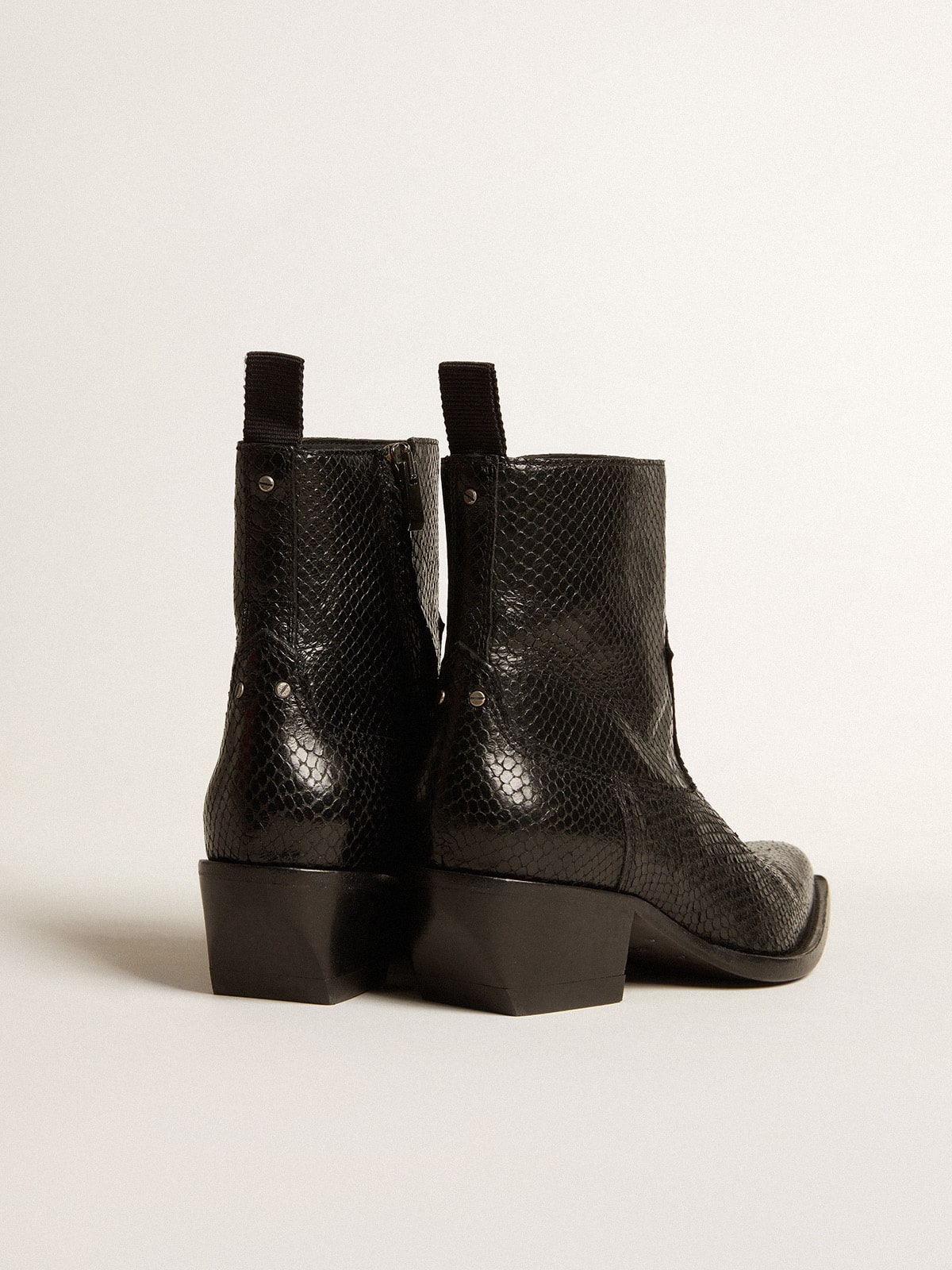 Golden Goose Low Debbie boots in black snake-print leather