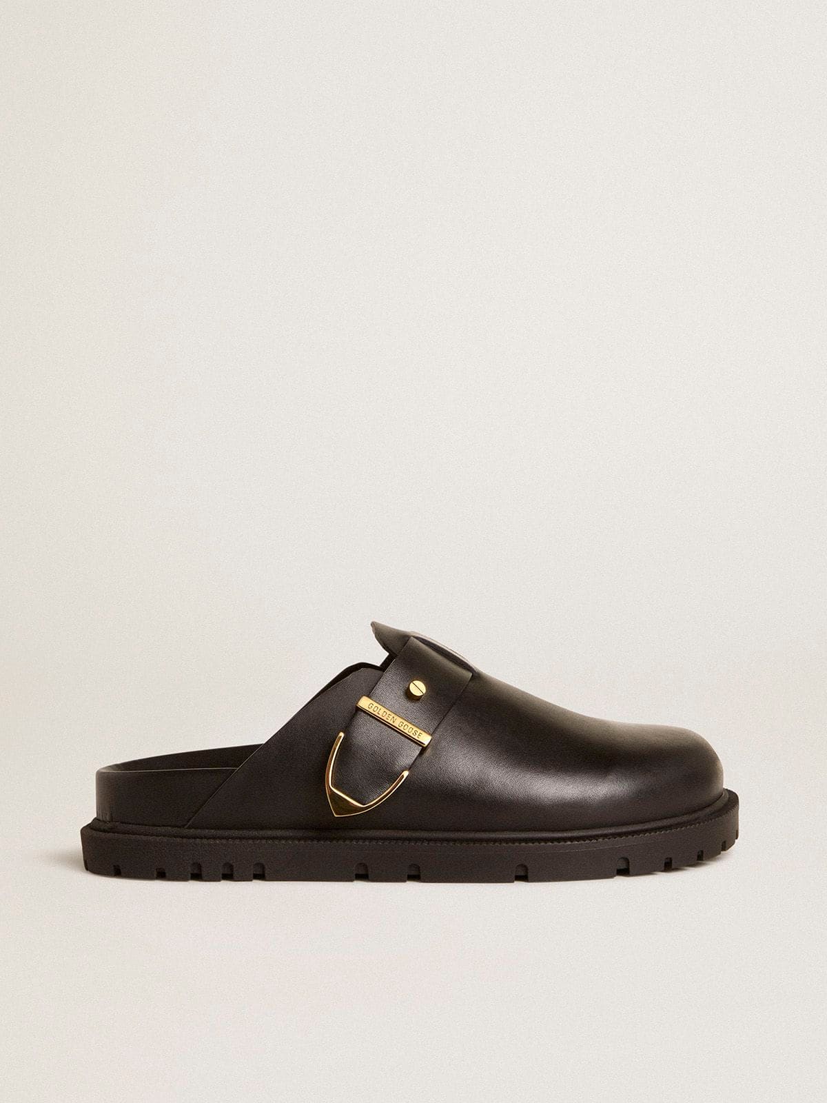 Golden Goose Women's Lucy Sabot in glossy black leather with gold metal buckle