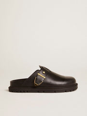 Golden Goose Women's Lucy Sabot in glossy black leather with gold metal buckle