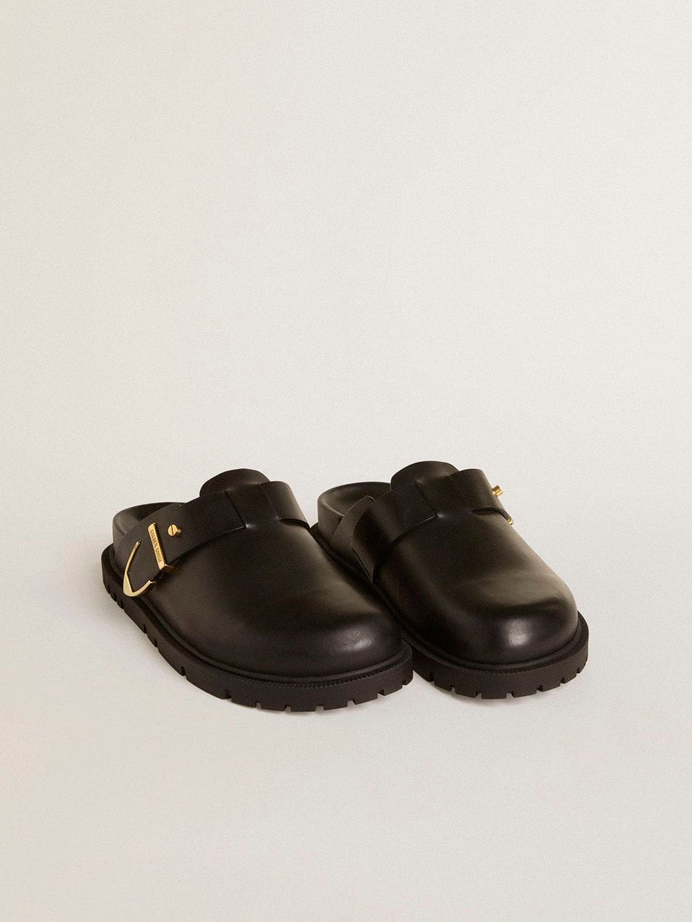 Golden Goose Women's Lucy Sabot in glossy black leather with gold metal buckle