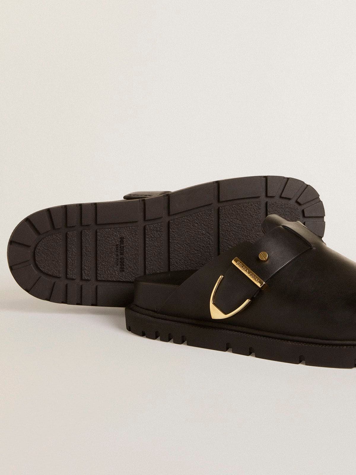 Golden Goose Women's Lucy Sabot in glossy black leather with gold metal buckle