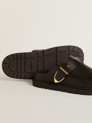 Golden Goose Women's Lucy Sabot in glossy black leather with gold metal buckle