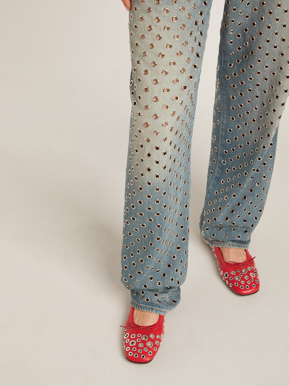 Golden Goose Amy ballet flats in red nappa leather with silver colored studs