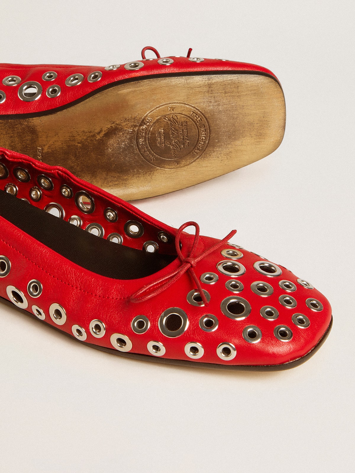 Golden Goose Amy ballet flats in red nappa leather with silver colored studs