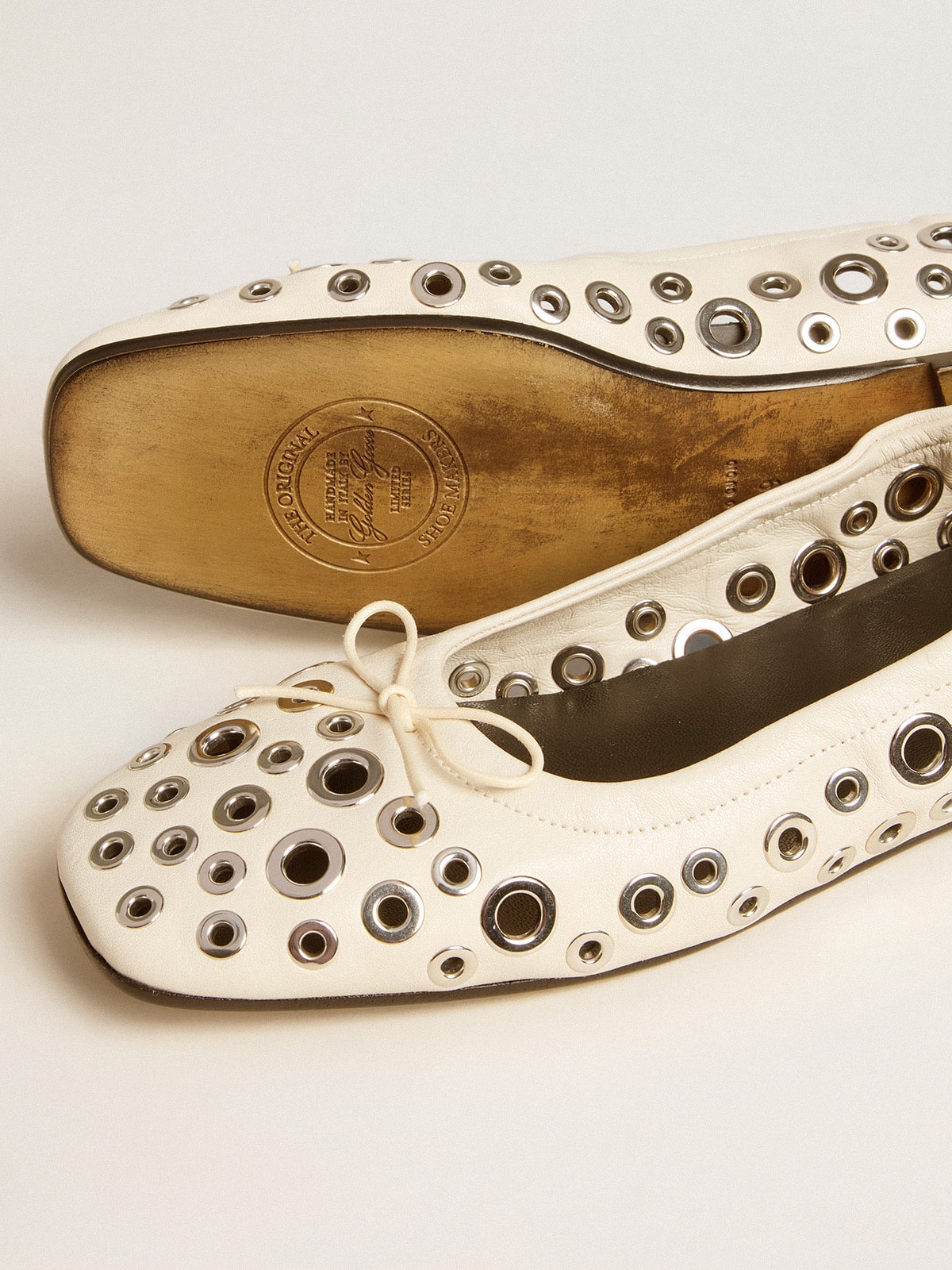 Golden Goose Amy ballet flats in white nappa leather with silver colored studs
