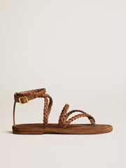 Golden Goose Women's Penelope flat sandals in tobacco leather with suede sole