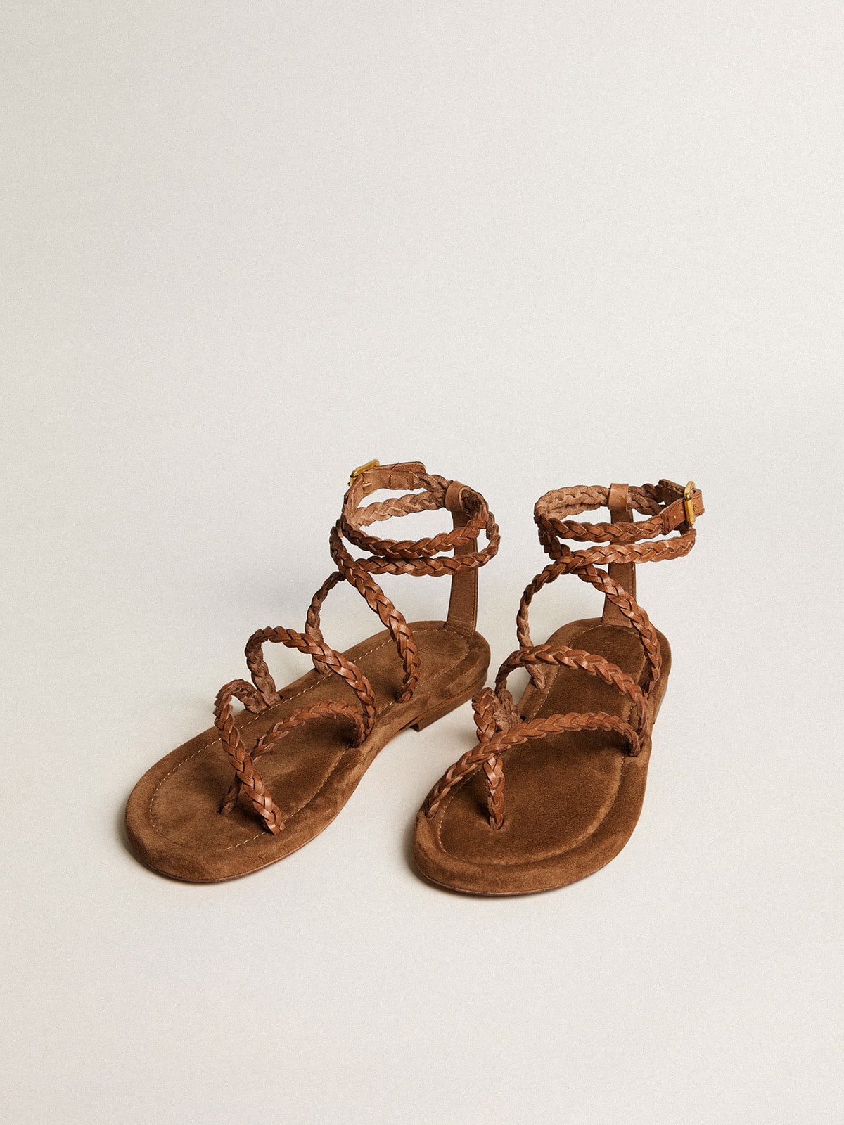 Golden Goose Women's Penelope flat sandals in tobacco leather with suede sole