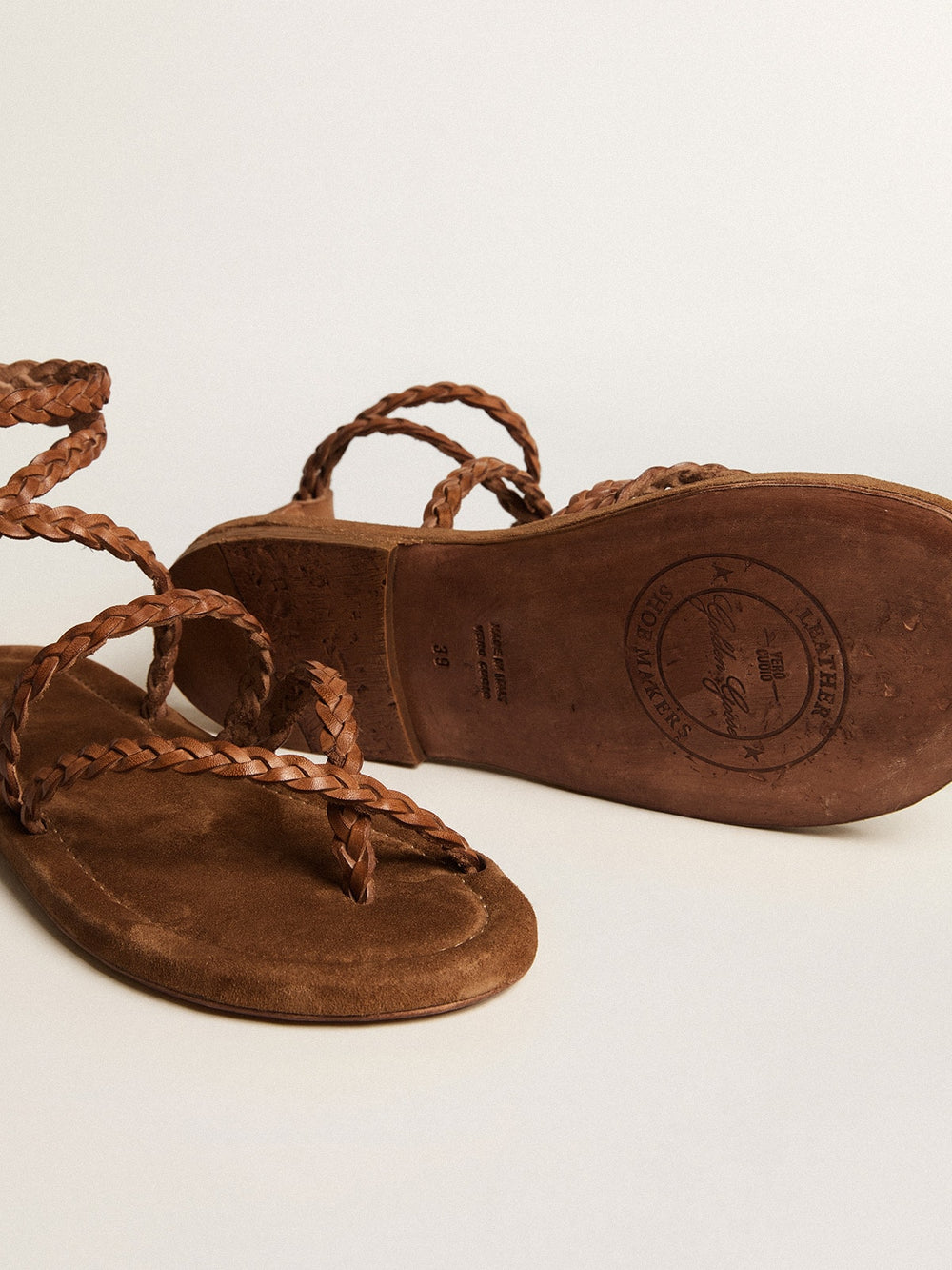 Golden Goose Women's Penelope flat sandals in tobacco leather with suede sole