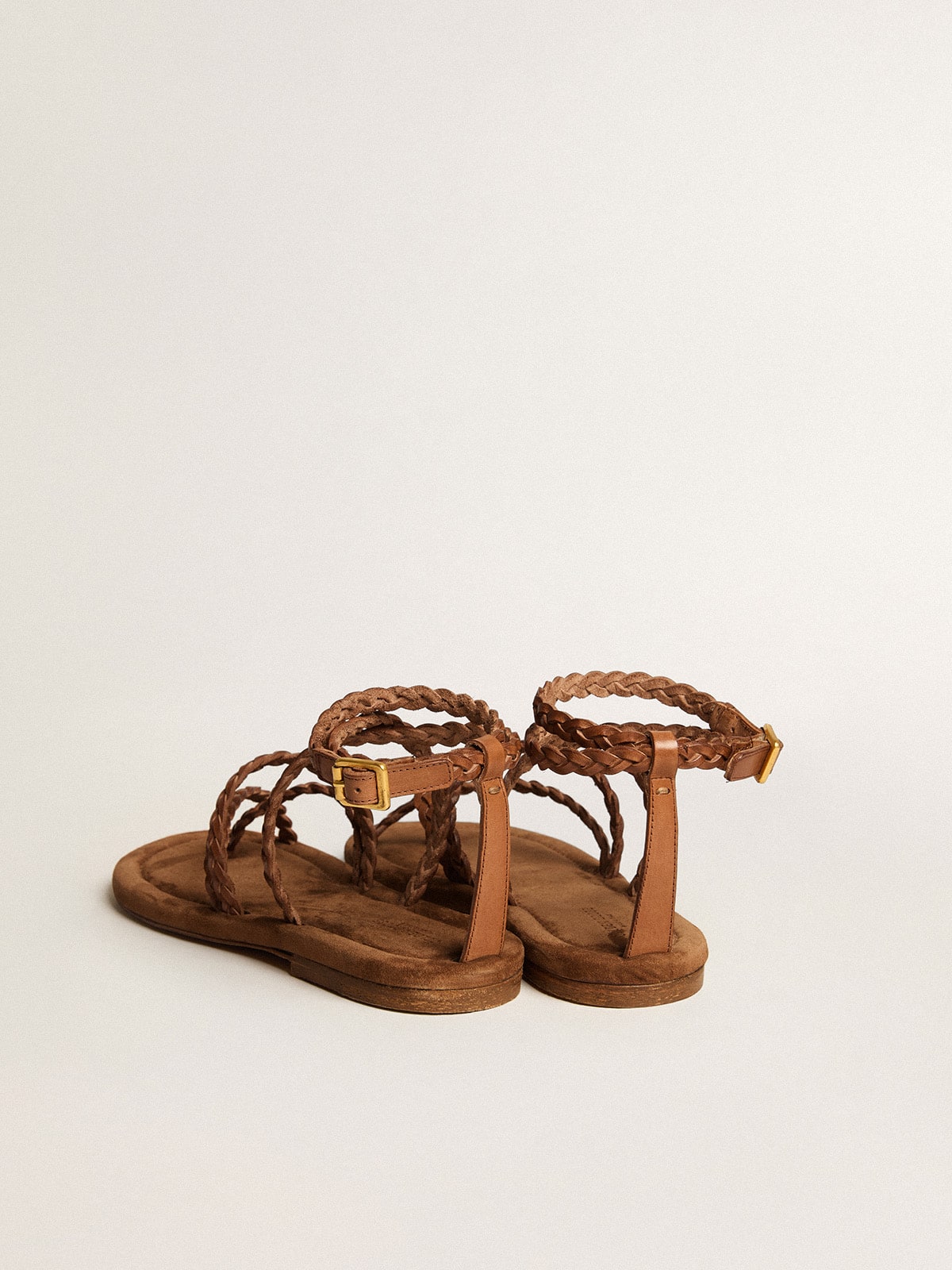 Golden Goose Women's Penelope flat sandals in tobacco leather with suede sole