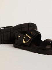 Golden Goose Women's Lucy sandal in glossy black leather with gold metal buckle