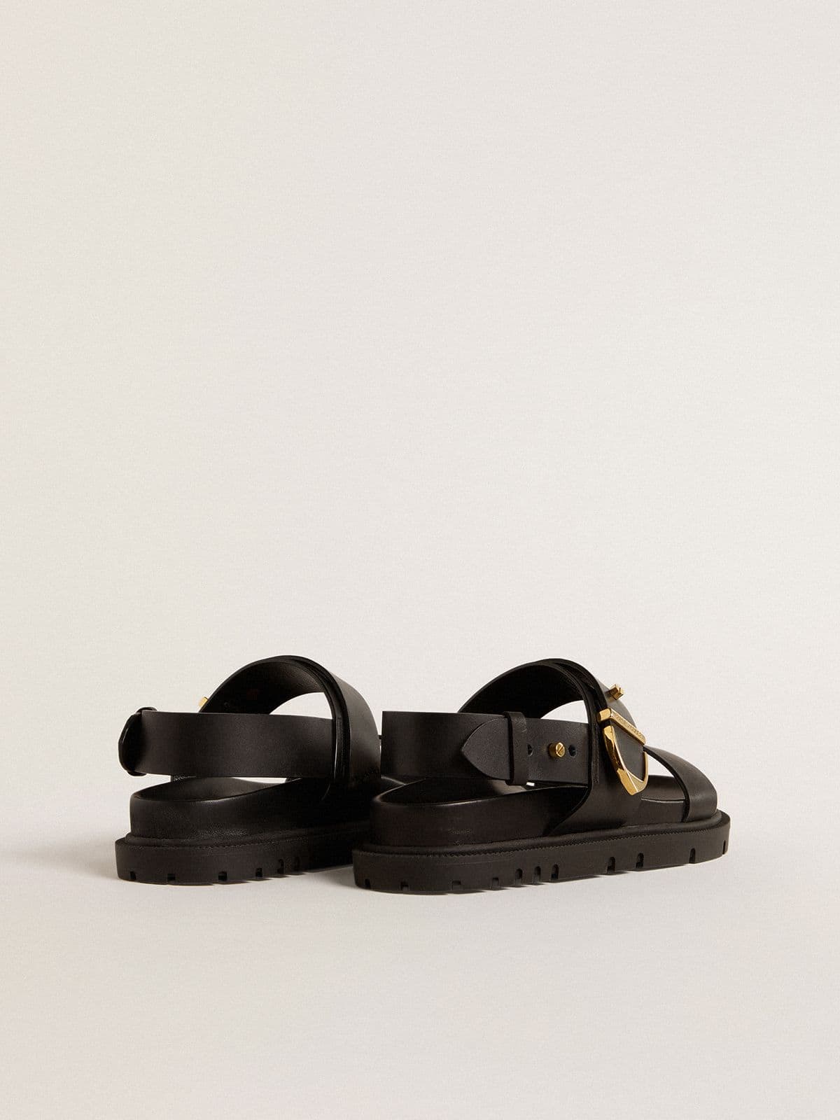 Golden Goose Women's Lucy sandal in glossy black leather with gold metal buckle
