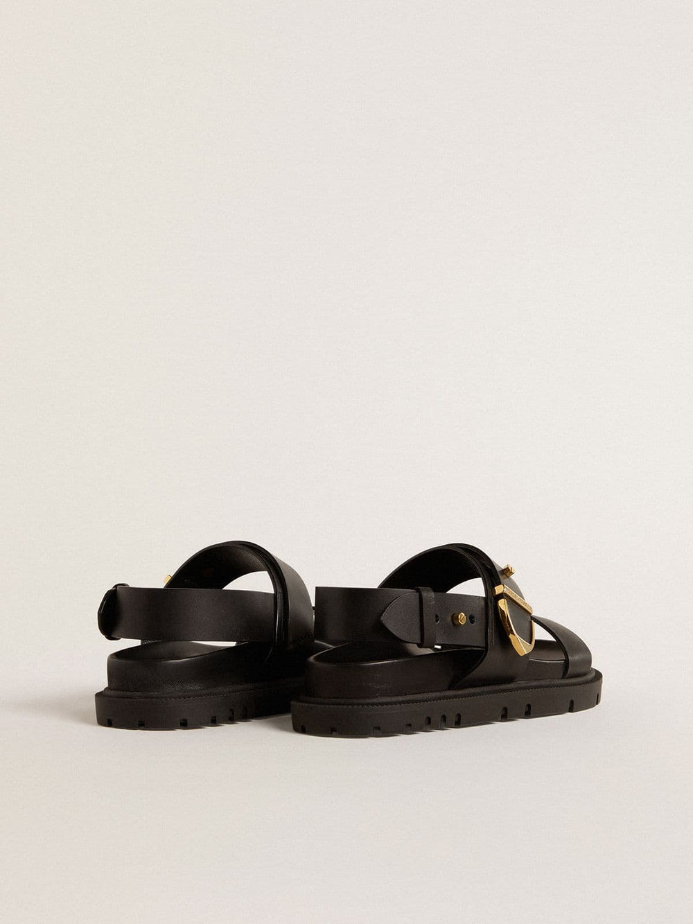 Golden Goose Women's Lucy sandal in glossy black leather with gold metal buckle