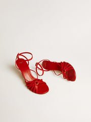 Golden Goose Nico high heel sandals in red nappa leather with gold chain