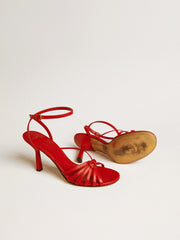Golden Goose Nico high heel sandals in red nappa leather with gold chain