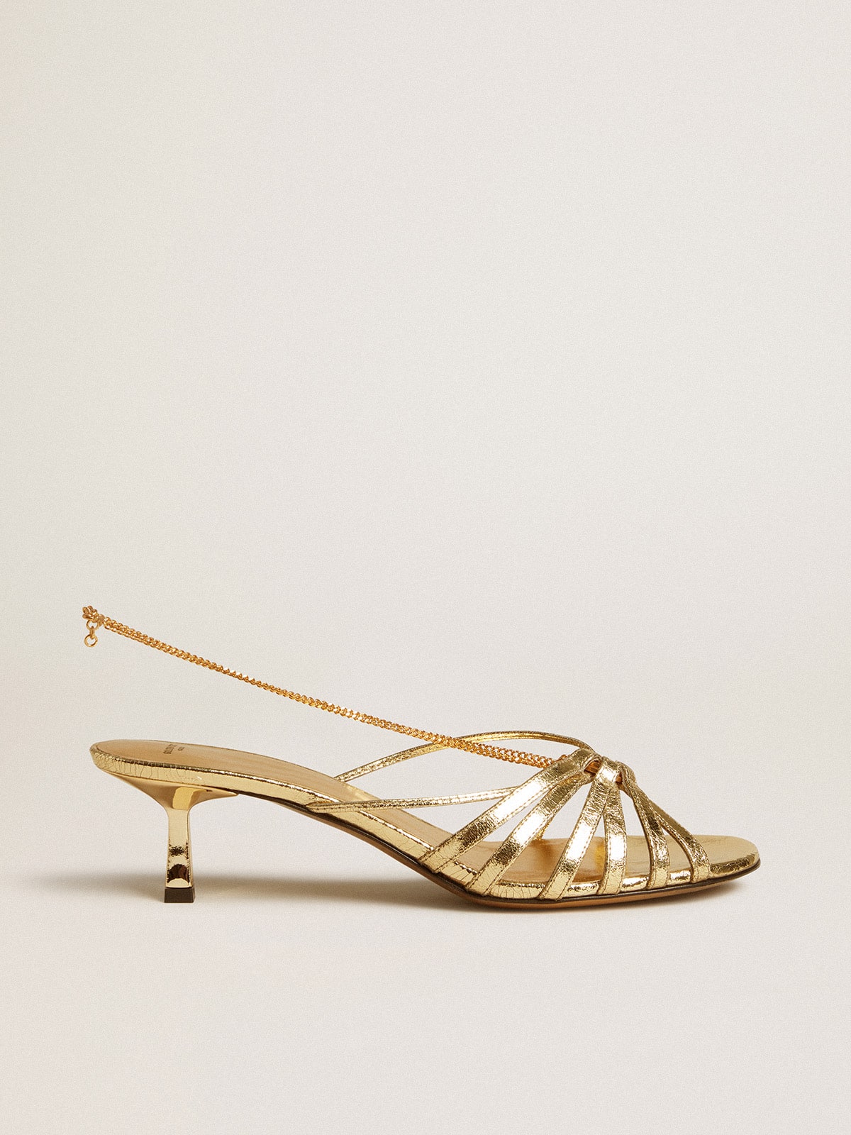 Golden Goose Nico kitten heel sandals in metallic gold leather