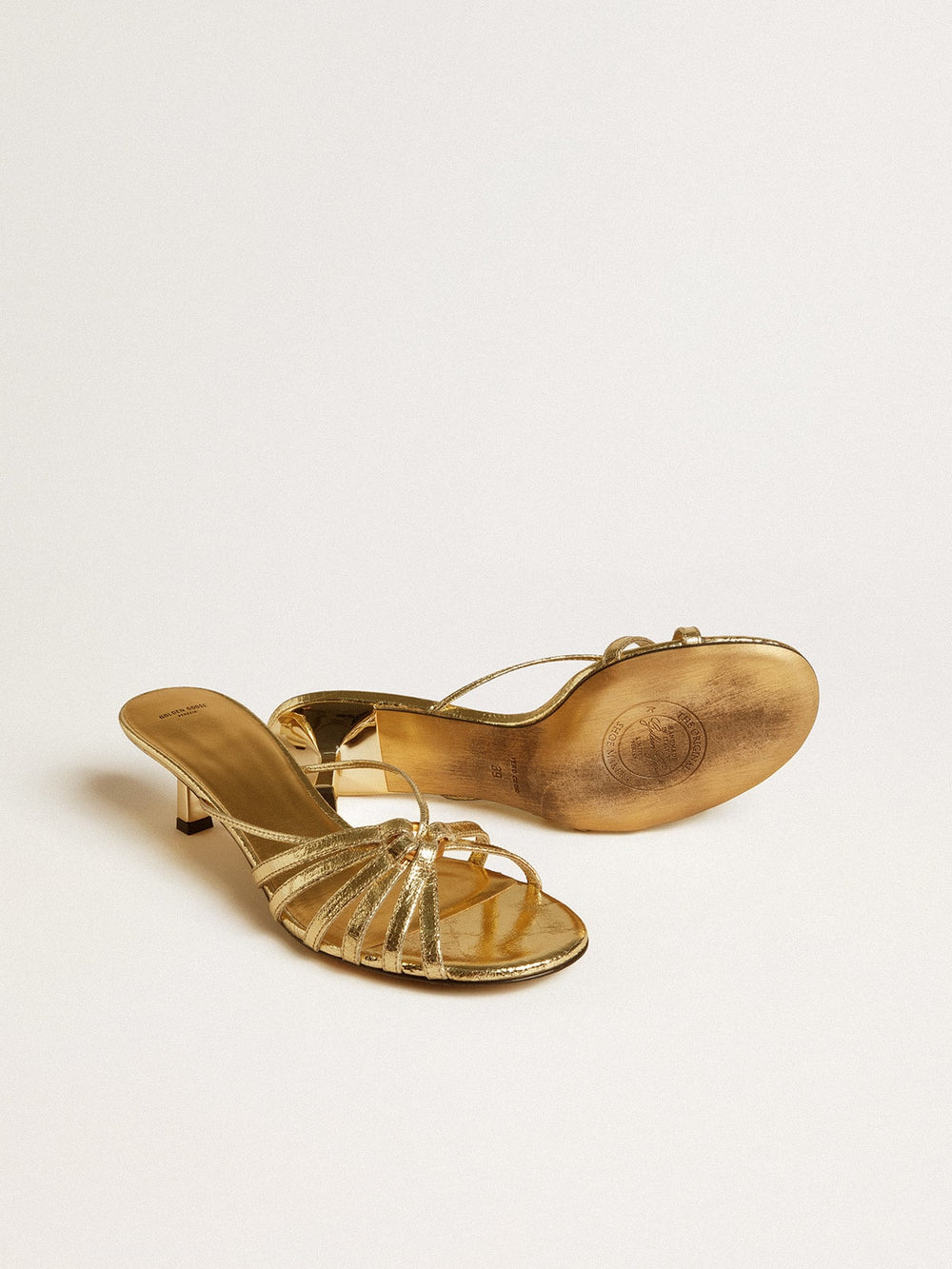 Golden Goose Nico kitten heel sandals in metallic gold leather