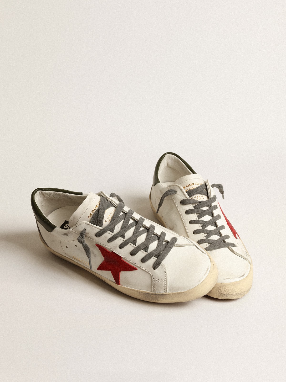 Golden Goose Men's Super-Star with red suede star and green leather heel tab