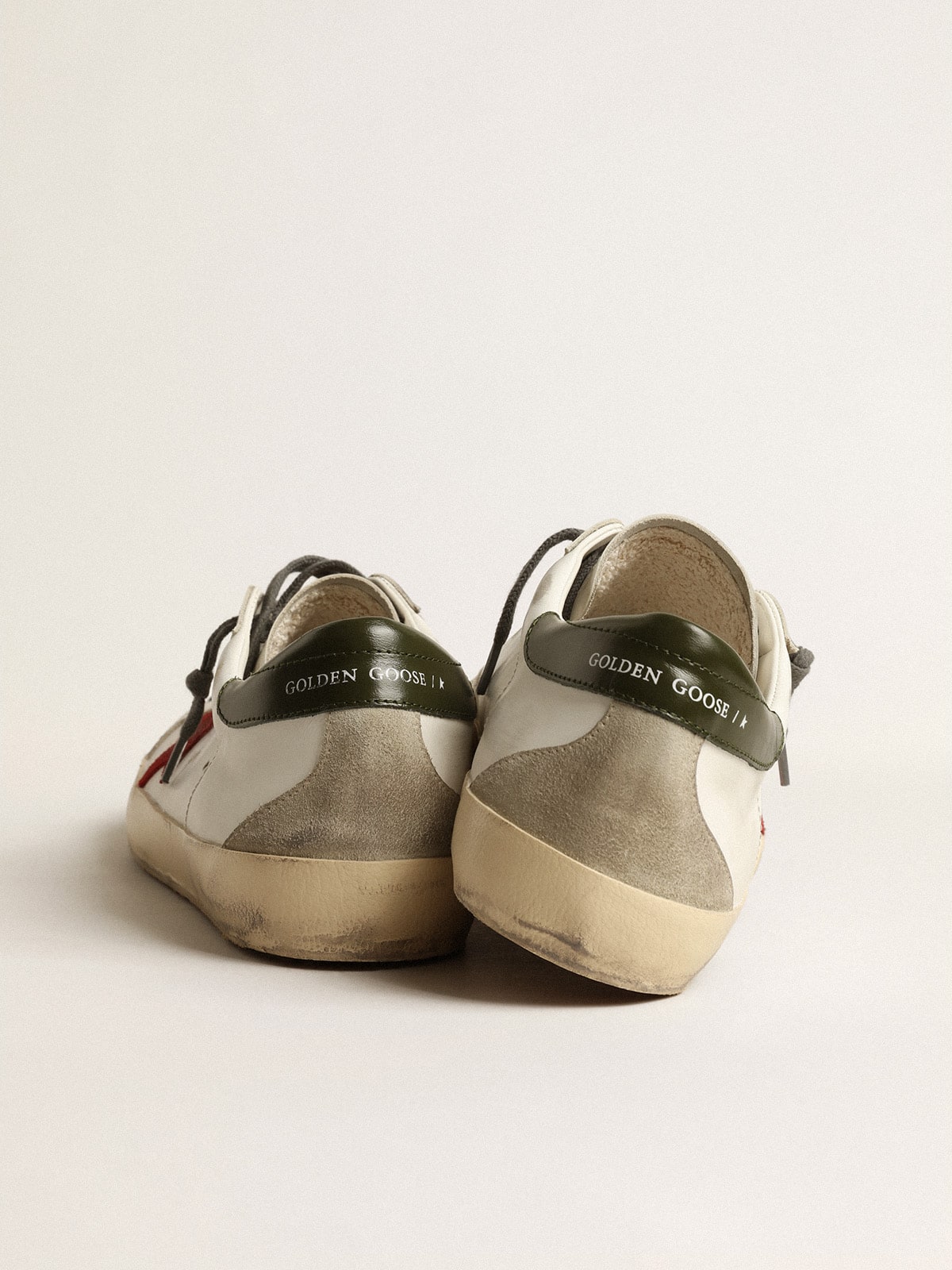 Golden Goose Men's Super-Star with red suede star and green leather heel tab