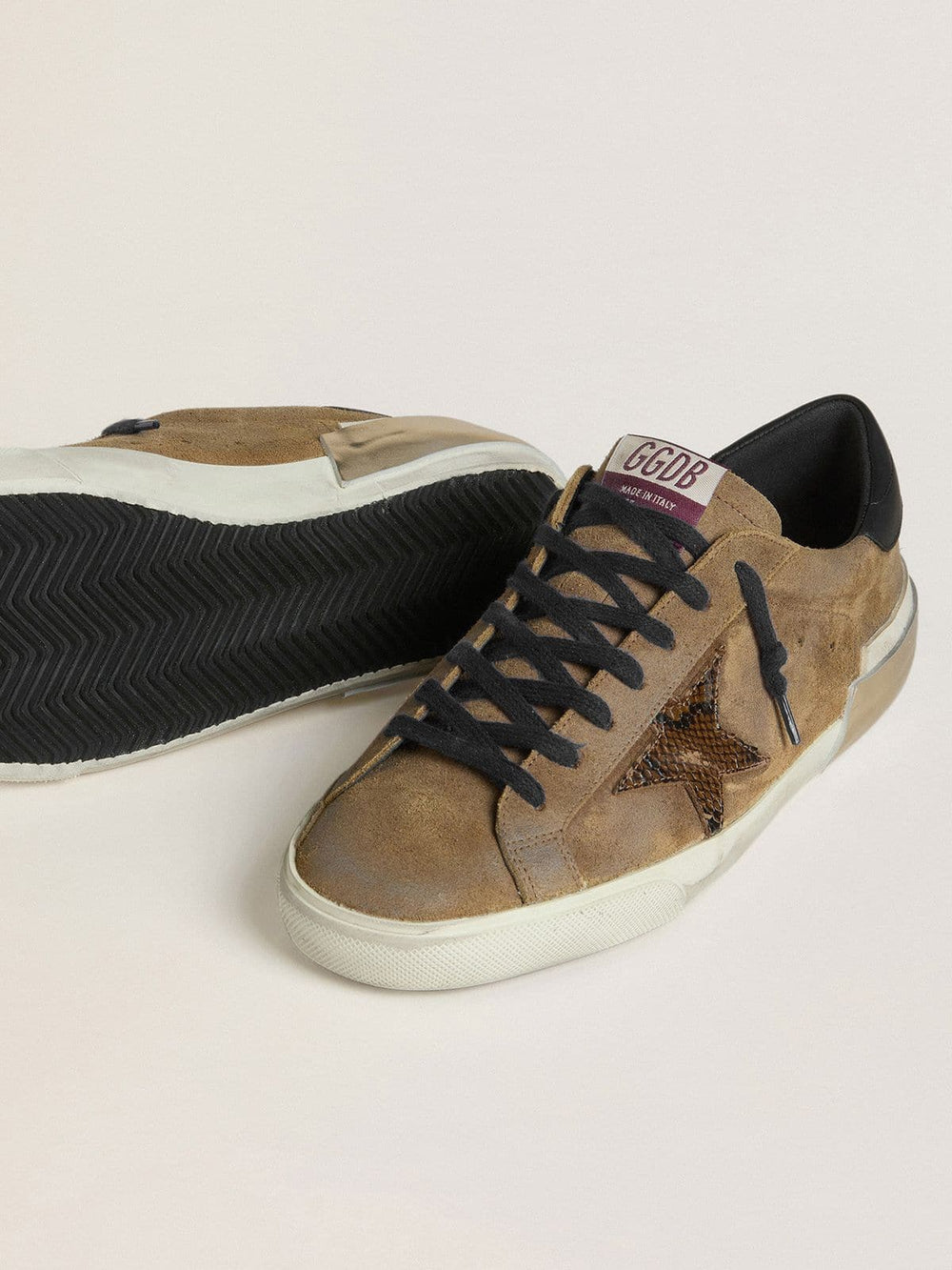 Golden Goose Men's Super-Star LTD in waxed suede with python-print star and nappa leather heel tab