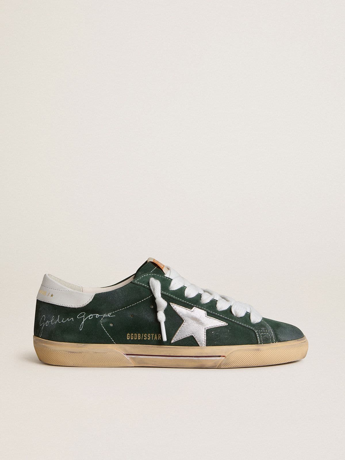 Golden Goose Men's Super-Star in green suede with silver metallic leather star and leather heel tab