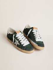 Golden Goose Men's Super-Star in green suede with silver metallic leather star and leather heel tab