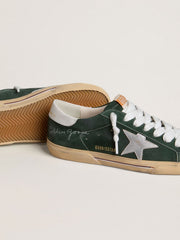 Golden Goose Men's Super-Star in green suede with silver metallic leather star and leather heel tab
