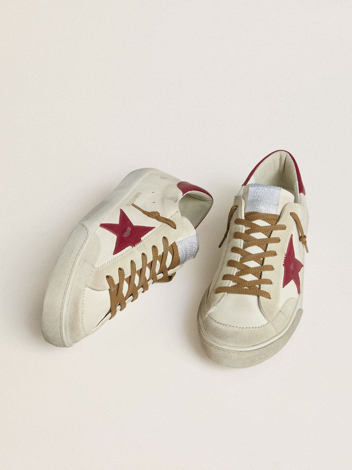 Golden Goose Men's Super-Star with red leather star and beige suede inserts