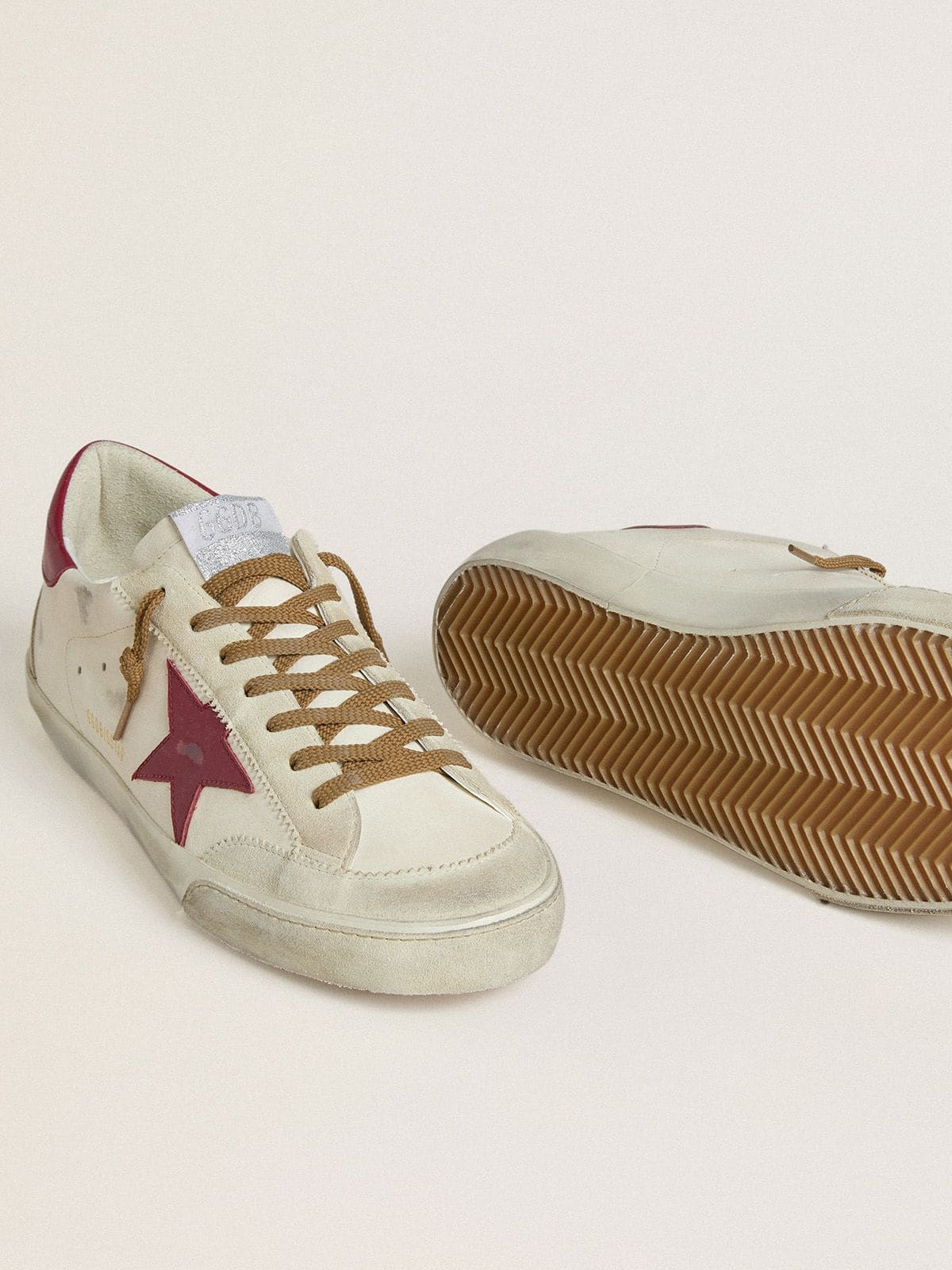 Golden Goose Men's Super-Star with red leather star and beige suede inserts