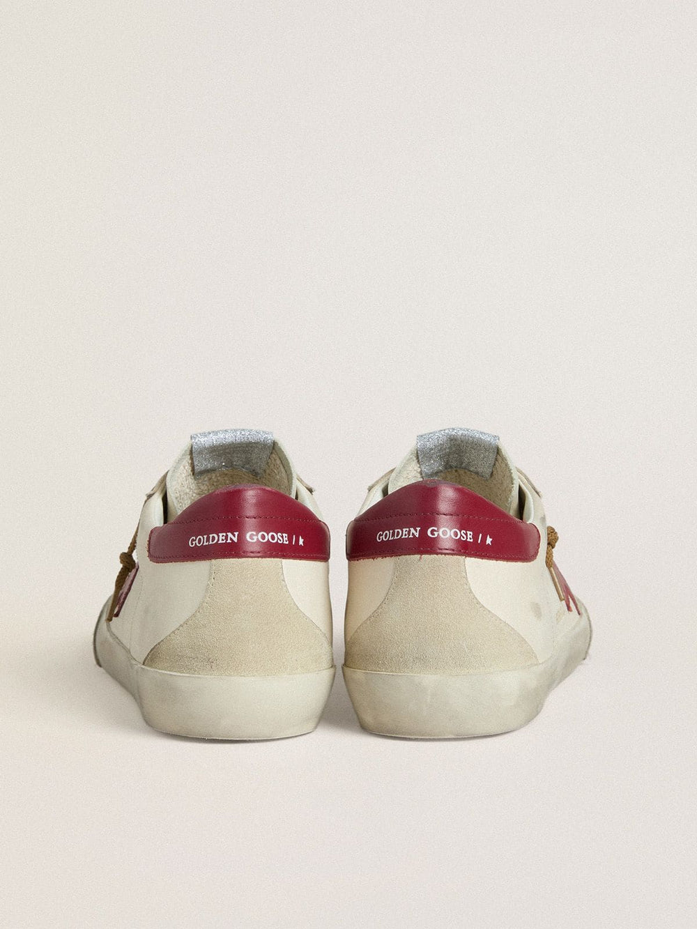 Golden Goose Men's Super-Star with red leather star and beige suede inserts