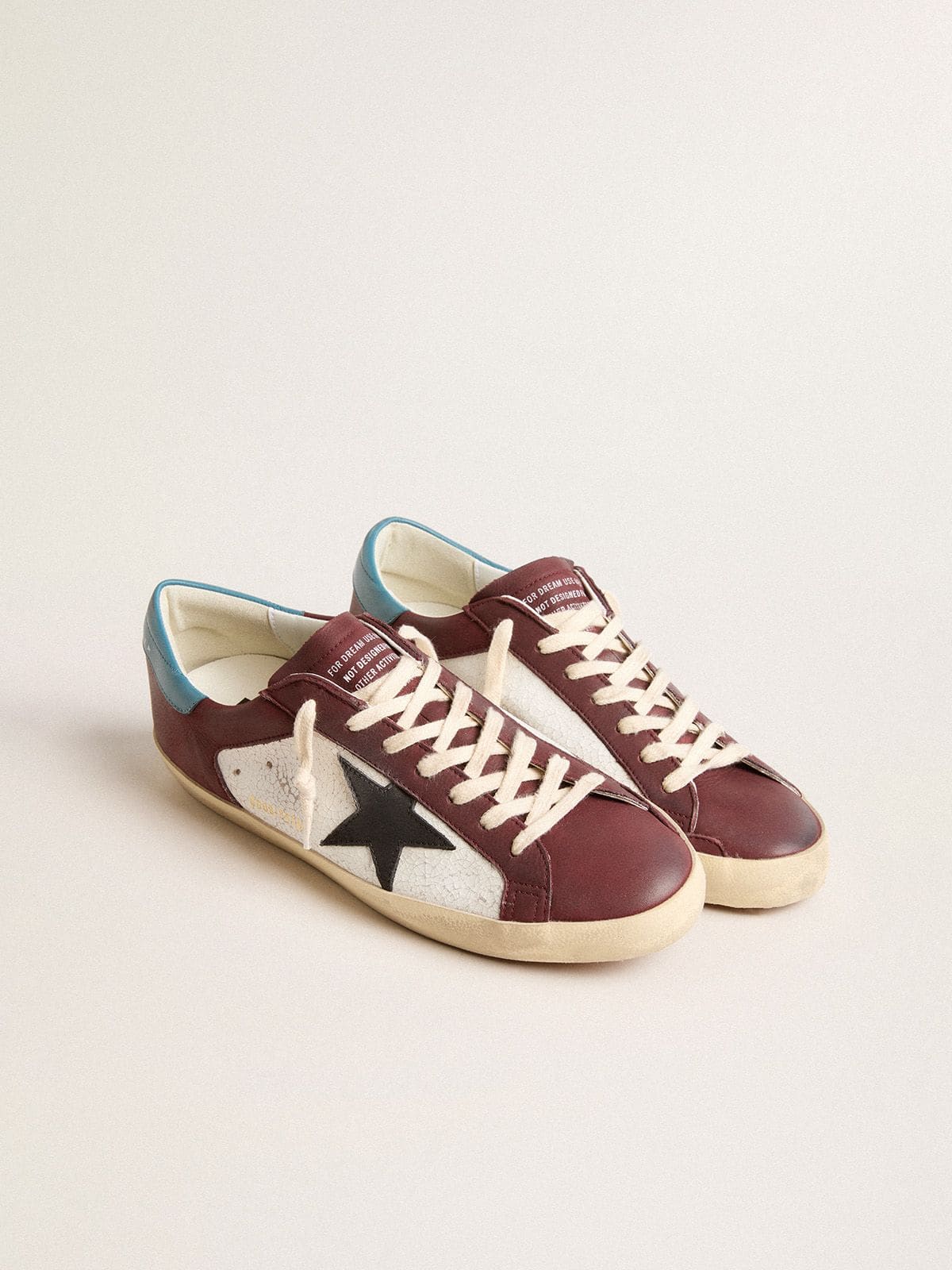Golden Goose Men’s Super-Star in crackle leather with brown star and teal heel tab