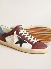 Golden Goose Men’s Super-Star in crackle leather with brown star and teal heel tab