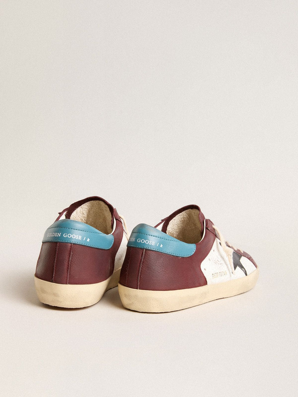 Golden Goose Men’s Super-Star in crackle leather with brown star and teal heel tab